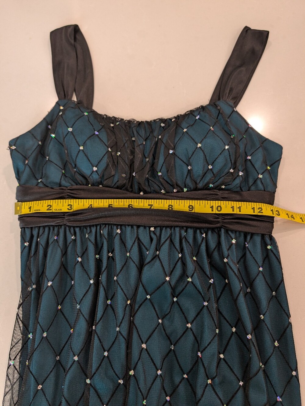 Iz Byer California Vintage Juniors Teal & Black with Silver Sequin A-Line Dress - Picture 7 of 11